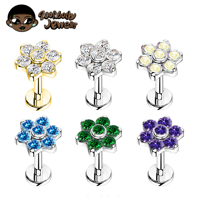 Body Jewelry Internally Threaded - ASTM F136 Titanium Flower Piercing 16G