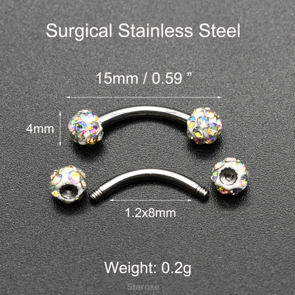 2Pcs 4mm Crystal Ball Curved B - Nipple Bar Curved 评论和价格