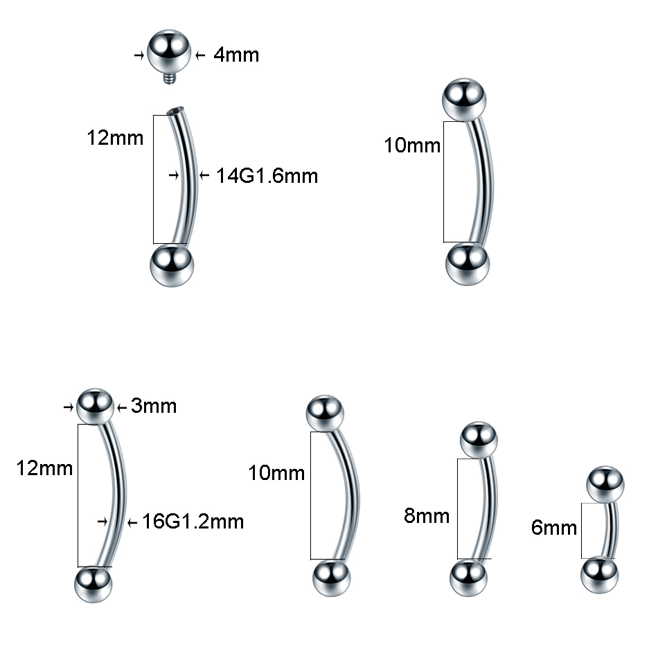 10Pcs/lot G23 Titanium Eyebrow - Eyebrow Curved Barbell 评论和价格