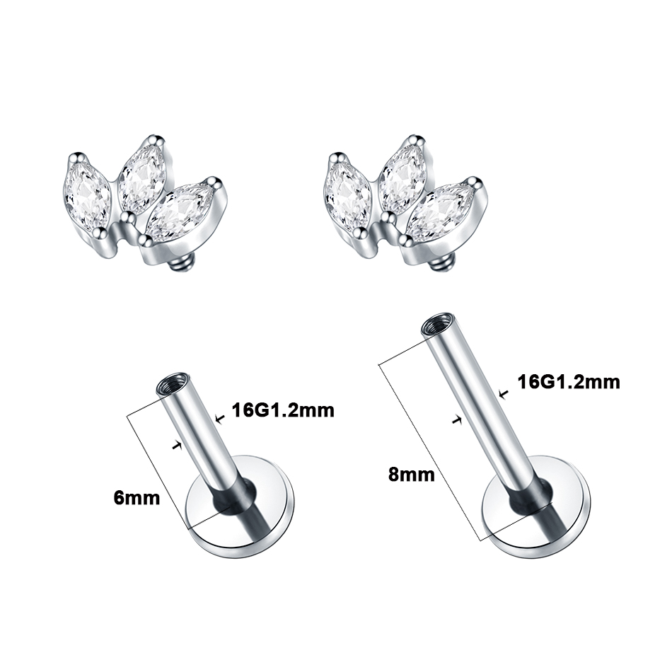 1pc Labret Piercing Titanium L - Body Jewelry Internally Threaded 评论和价格